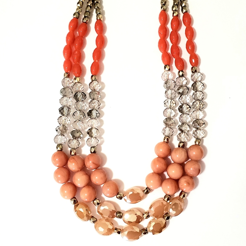 ANN TAYLOR CORAL STATEMENT LAYERS BEADED NECKLACE - Picture 4 of 6